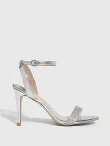 CUCCOO SZL Sandalias de tacón alto con tira de tobillo y punta puntiaguda con strass para mujer, elegantes y sexys para fiestas, banquetes y citas - Plateado - Ver 4