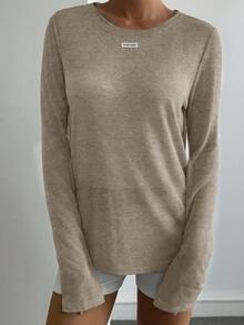 Livesso Women's Casual Solid Color Basic T-Shirt, Spring - Khaki - View 3