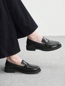 CUCCOO BIZCHIC Ladies Black Glossy Platform Loafers Casual Commuter Style Valentine's Day - Black 1 - View 1