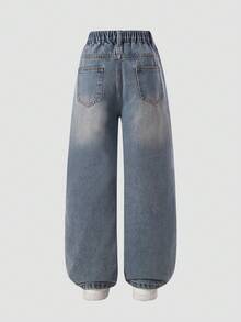 Tween Boys Jeans,Light Blue,Vintage Mid-Blue Denim,Summer,Rock,School,Back-To-School,Collegiate Streetwear,Slim Fit,Crinkled Cat Whisker,Cotton Pants - Medium Wash - View 2