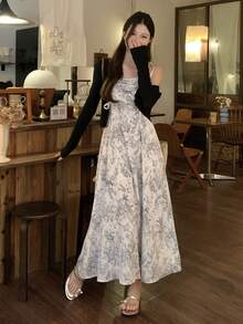 FRIFUL 女士花卉装饰吊带收腰A字连衣裙，度假连衣裙 - 彩色 - 查看 1