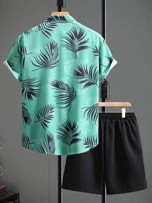 Manfinity RSRT 2pcs Men's Casual Loose Fit Front Button Short Sleeve Printed Set Cancun Shirt Men Bahama Outfit Men Tropical Outfit Men Hawaii Outfit Men Cancun Outfit Old Money,Daily Leisure, Weekend Trips, Outdoor Activities, Travel Expeditions, Relaxed Work Environments Or Semi-Formal Occasions, Boyfriend/Husband Gift, Anniversary /Birthday Gift Party Summer Vacation Holiday,Wedding,Spring To Summer - Multicolor - View 2