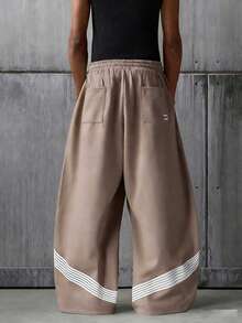 NEON BLANC Men's Hoodie And Trousers, Sporty Style, Striped Design, Loose Fit, Street Style. - Khaki - View 3