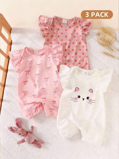 SHEIN Newborn Baby Girl Ruffled Collar Romper, Cute Short Sleeve Infant Jumpsuit For Outdoor Wear Newborn Baby Girl Clothes Summer Baby Girls Casual Printed Solid Colour Rompers 3 Months Old Photoshoot Clothing For Girls 0-3 Months Girls Clothes Baby Cat Clothes Cherry Baby Clothes Baby Short Sleeve Romper Baby Girl Summer Clothes Baby Girls Rompers Baby Girl Romper