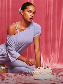 GLOWMODE Modal Silky Smooth Asymmetrical Hem Off-Shoulder 3/4 Sleeve Active Tee T-Shirt Daily Casual Wear - Purple - View 3