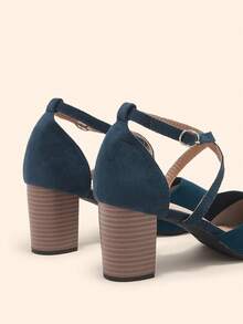 CUCCOO BASICS 女鞋搭扣装饰尖头度假粗跟踝带黑色高跟鞋，适合夏季毕业典礼、舞会、度假、夏季优雅高跟鞋、春季鞋、春假、复活节、圣诞节等场合。 - 墨綠色 - 查看 5