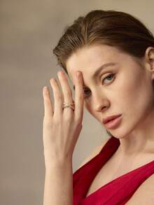 MOTF PREMIUM PRE-18K镀金十字架双层简约白钻戒指 - 白色 - 查看 9