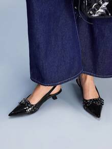 CUCCOO GRLICON Women's Buckle Studded Decor High Heel Pumps - Black - View 3