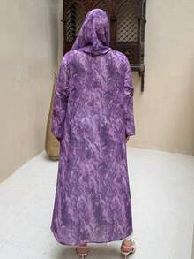 Dazy Plus 2pcs Floral Print Chiffon Scarf, Vacation Style Shirt - Purple - View 2