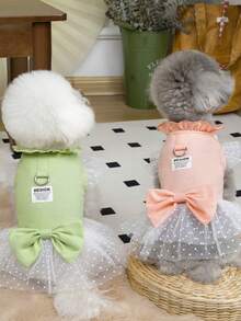 PETSIN 狗狗服装、猫咪服装、动物裙装、宠物春夏新品系列、幼犬连衣裙、公主风百搭连衣裙、条纹印花、小型动物服装、清凉防晒霜 - 彩色 - 查看 4