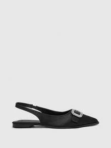 CUCCOO BIZCHIC Sepatu Flat Ujung Lancip dengan Gesper Persegi Berhiaskan Berlian Imitasi Model Musim Gugur Terbaru - Hitam - View 8