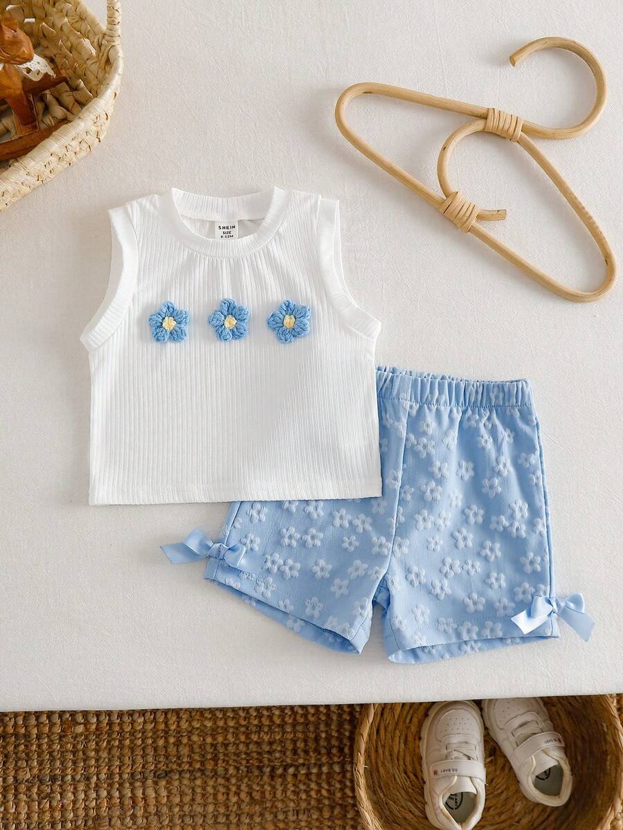 SHEIN Baby Girls Tank Top Co-Ords - Blue - View 1