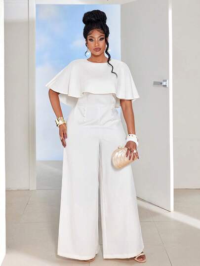 Maweii Plus Size Solid Color Casual Backless Tie-Waist Jumpsuit