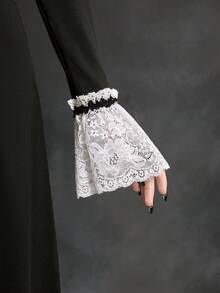 ROMWE SpringGothic Lace Patchwork Long Dress For Women, Spring/Summer - Black - View 5