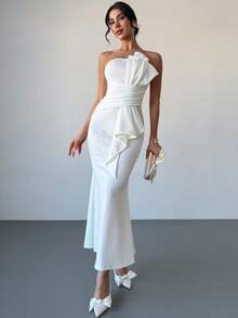 Firerie Women's Elegant, Exquisite, Romantic, Dignified, Luxurious Holiday Ball Gown, Suitable For Valentine's Day, Date, Birthday Party, Vacation, Asymmetrical Mermaid Strapless White Dress ,Summer Dress,Elegant Dress - White - View 6