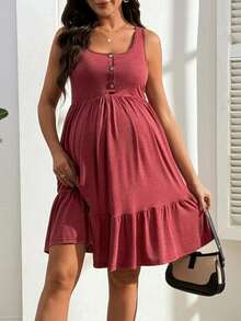 GentleRue Maternity Women's Solid Color Minimalist Sleeveless Nursing Dress, Everyday Wear - Burgundy - View 5