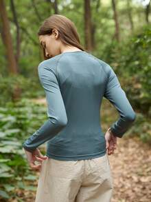 SHEIN In My Nature Women's Casual Breathable Round Neck Long Sleeve Outdoor T-Shirt - Green - View 2
