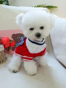 PETSIN 1pc Cat/Dog Universal Clothing, Classic Red Pet Sweater, Warm Knitted Sweater For Spring, Autumn And Winter - Red - View 7