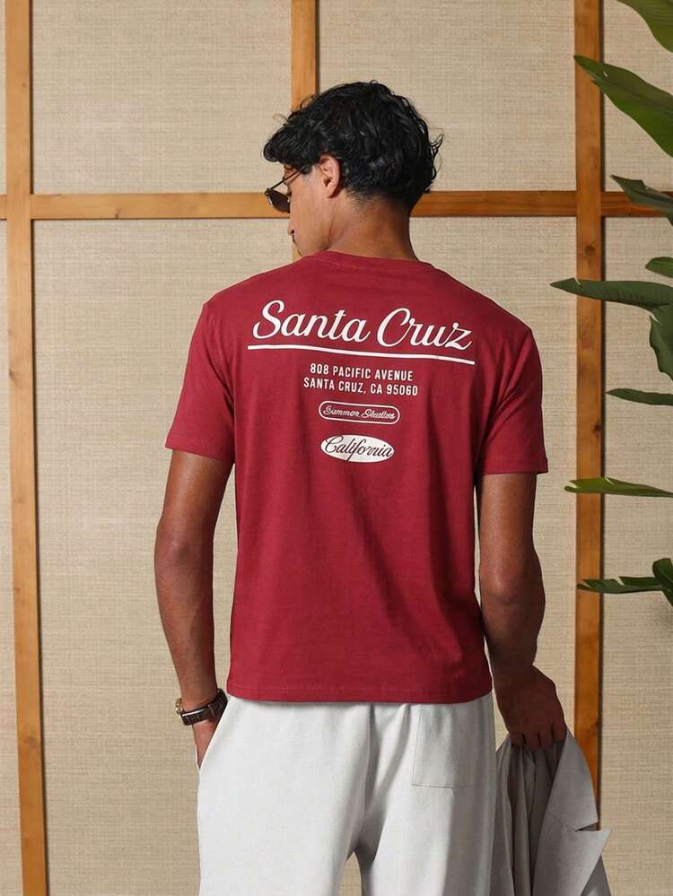 Camiseta de Algodão Casual de Verão com Gráfico da Califórnia, Manga Curta e Decote Careca com Estampa Nas Costas para Homens