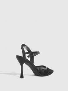 CUCCOO SZL Women's Pointed Toe High Heel Black Rhinestone Mesh Fashionable Sexy Party Wedding Ankle Strap Pumps Spring Shoes - Black - View 8