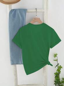 Tween Girls' Customized Basic Short Sleeve - Black Double Brushed Milk Silk - Approved Undershirt - Green - View 2