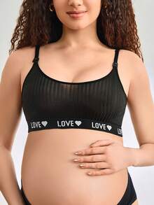 3pcs Maternity Letter & Heart Contrast Binding Comfortable Nursing Bras - Multicolor - View 5