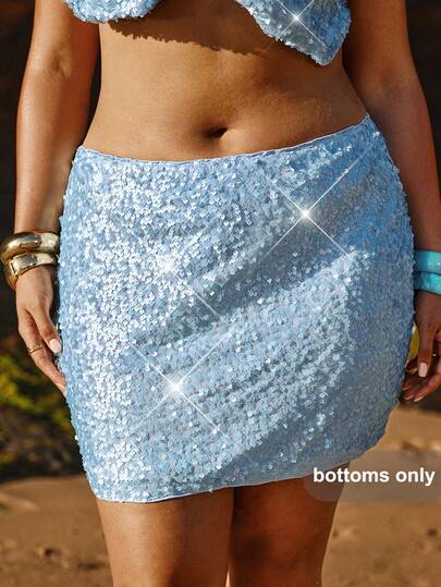 SHEIN BAE Plus Size Women Blue Sequin Skirt,Mini Skirt, Elegant Sexy Party Skirt,Tea Party Skirt,Plus Size Woman Skirt,Skirt For Ladies Summer,Party Skirt For Women,Cozy Fall & Winter Styles,Thanksgiving Women,Prom Skirt,Winter For Women,Evening Skirt For Women,Plus Size Women,Formal Skirt,New Year,Valentine's Day,Birthday Skirt Plus Size,Elegant,Sexy Skirt,Cocktail Skirt, Graduation Party,The Sequins Are Sparkly, Bright, Unique, And Luxurious.,Valentine's Day,Valentine Outfits For Women,Blue Skirt
