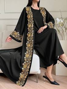 DAZY Women's Elegant Sleeveless Dress With Contrast Lace Patchwork Robe, 2-Piece Set, Spring/Summer - Black - View 7