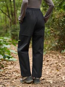 SHEIN In My Nature Women's Letter Print Straight Loose Woven Fabric Hiking Pants - Black - View 2