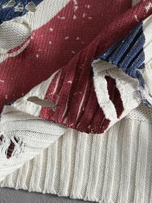 ROMWE MEN Men's Fashion Round Neck Long Sleeve National Flag Pattern Knitted Distressed Sweater - Multicolor - View 7