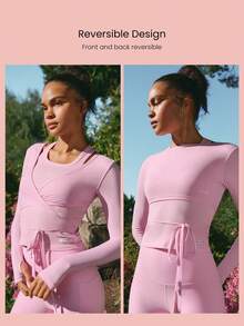 GLOWMODE Valentine's Day 360 High-Stretch Soft Fabric V-Day Vibes Lightweight Wrinkle-Resistant Strappy Tie Design Cropped Long-Sleeve Top Daily Casual Wear - Pink - View 2
