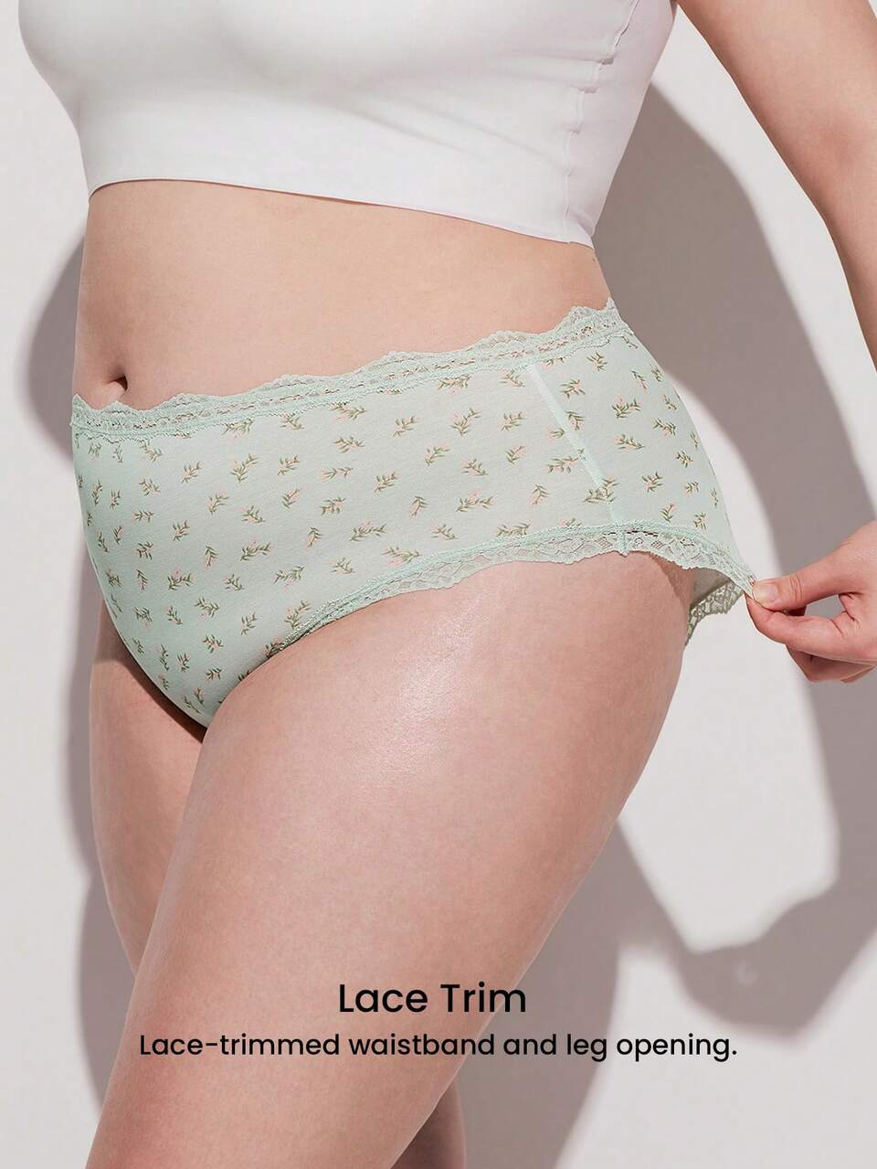Plus 3-Pack Lace Trim Cotton High-Waist Cheeky Panties Set