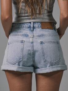 MUSERA Quần short denim cổ điển cạp trung, gấu quần xắn lên, kiểu dáng cơ bản mùa thu, phong cách đường phố dễ thương, thích hợp đi chơi, thường ngày, năng động, denim mùa xuân hè. - Rửa nhẹ - Xem 6