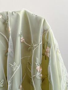 Soleia 大码女式绿色刺绣网纱度假迷你连衣裙 - 綠色 - 查看 7