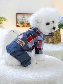 PETSIN 1pc Pet Clothes, Stylish And Fashionable Four-Legged Romper, Spring And Autumn Fake Two-Piece Jumpsuit - Multicolor - View 7