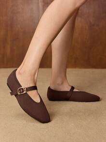 MOTF PREMIUM 女士方头搭扣平底鞋 - 咖啡棕 - 查看 5