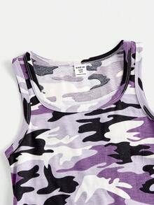 SHEIN Bộ áo liền quần dệt kim ôm sát cổ chữ U họa tiết rằn ri, phong cách đường phố thường ngày, thời trang dành cho bé gái tuổi teen. - Màu tím - Xem 3