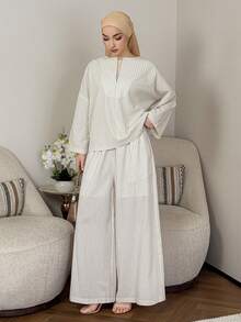 DAZY 2pcs/Set Women Striped White Loose Top And Casual Pants - White - View 4