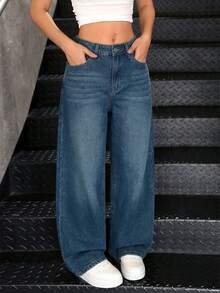 EURMUSE Women's Fashionable Casual Blue Loose Denim Pants - Baby Blue - View 5