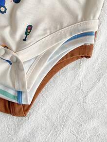 Cozy Pixies 3pcs/Set Baby Boy/Girl Cute Cartoon & Striped Pattern Knitted Rompers, Summer - Multicolor - View 6