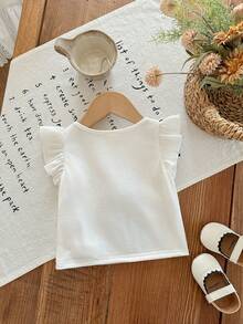 SHEIN Baby Girl Casual Versatile Graphic Cap Sleeve Top - White - View 2