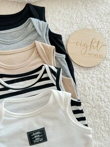 SHEIN 新生男宝宝可爱百搭休闲针织条纹背心，多色 - 彩色 - 查看 4