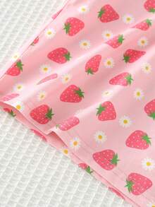 Cozy Pixies 2件套女婴草莓图案针织柔软圆领短袖上衣和松紧腰裤套装 - 粉色 - 查看 5