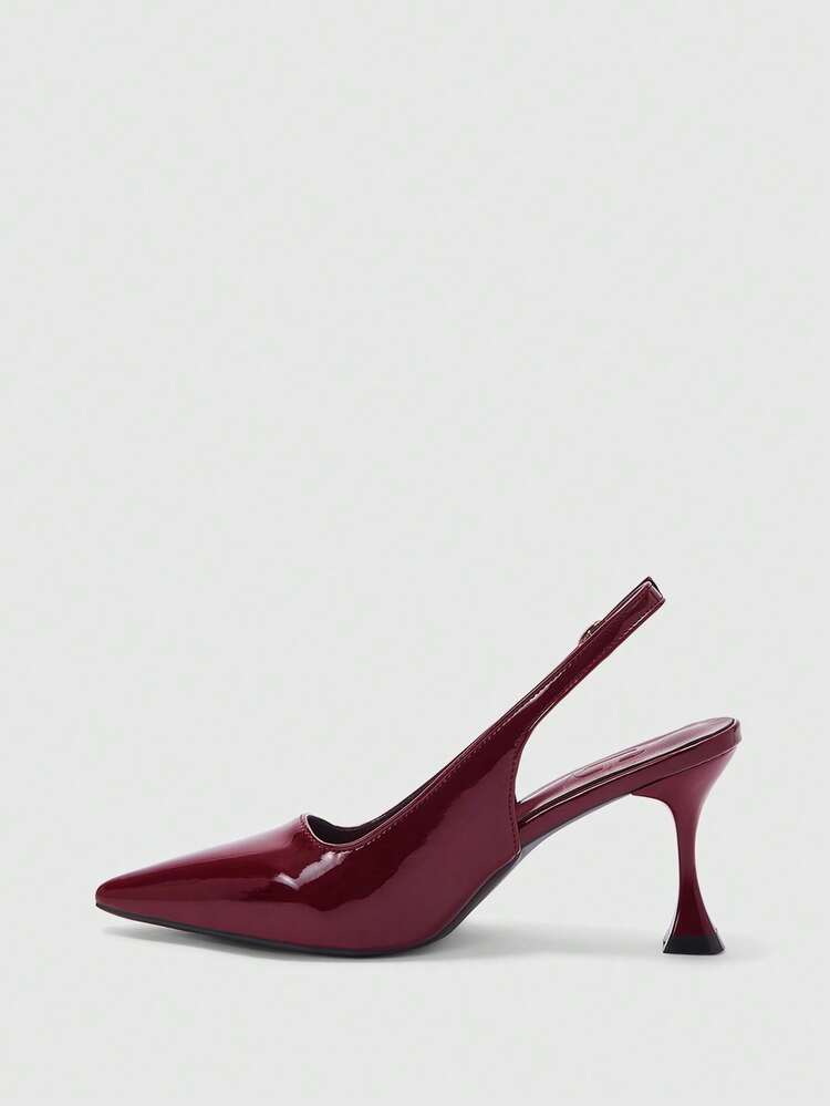 CUCCOO BIZCHIC Women Shoes Pointed Stiletto Burgundy Fashion Simple Basic Daily Versatile Commute To Work Shopping Women's High Heels Shoes Rear Strap Slingback Shoes Women's Shoes Spring Shoes