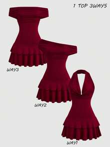 GlowEve Women's Knitted Elegant Summer Women's Dress - Red - View 1