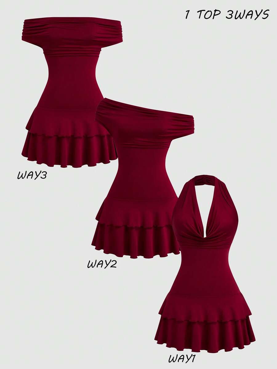 GlowEve Women's Knitted Elegant Summer Women's Dress - Red - View 1