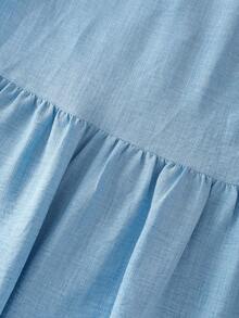 Franclia Elegantes, locker geschnittenes Rüschenbesatz Midi-Kleid mit Kurzarm, lässig & modisch für Frühling/Sommer - Babyblau - Übersicht 6