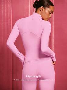 GLOWMODE FeatherFit™ Slim-It Streamline Performance Secure Pockets Zip Up Long Sleeve Jacket Low Impact Yoga Daily Fall - Pink - View 2