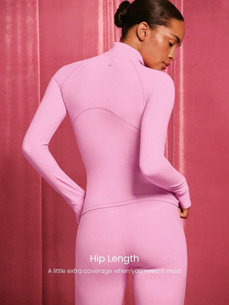 FeatherFit™ Slim-It Streamline Performance Secure Pockets Zip Up Long Sleeve Jacket Low Impact Yoga Pilates Daily Fall