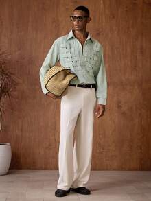 Business Casual Áo sơ mi nam kẻ sọc dệt kim kiểu dáng thường ngày, thích hợp cho việc đi làm. - xanh quân đội - Xem 5